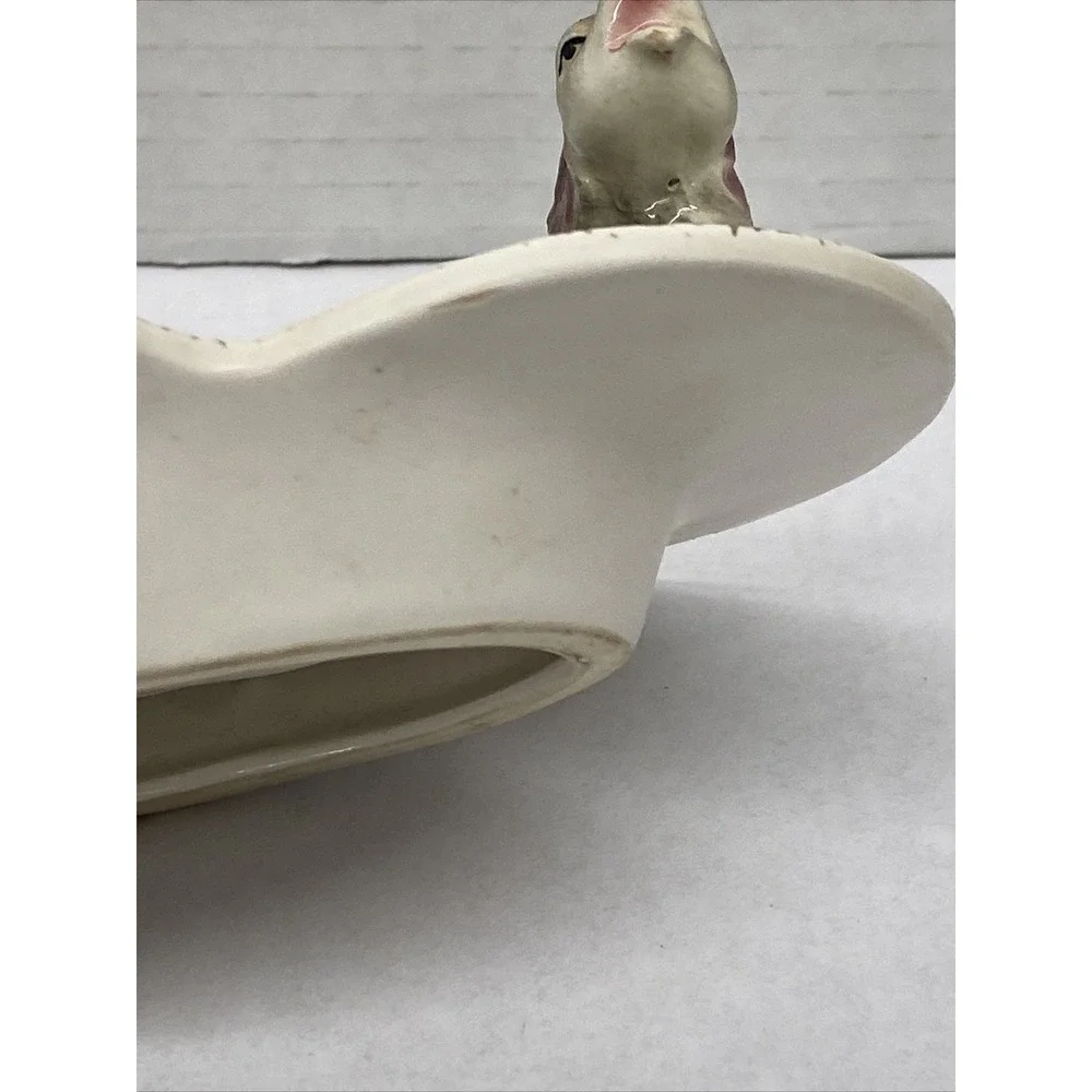 Vtg Ashtray Dish Whimsical Elephant Figurine White W/ Gold specks 6.5 x 4.5